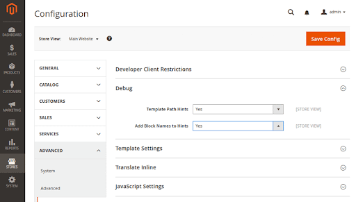 Magento interface