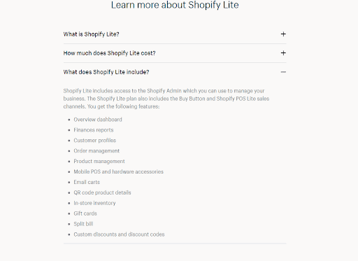 Shopify lite plan